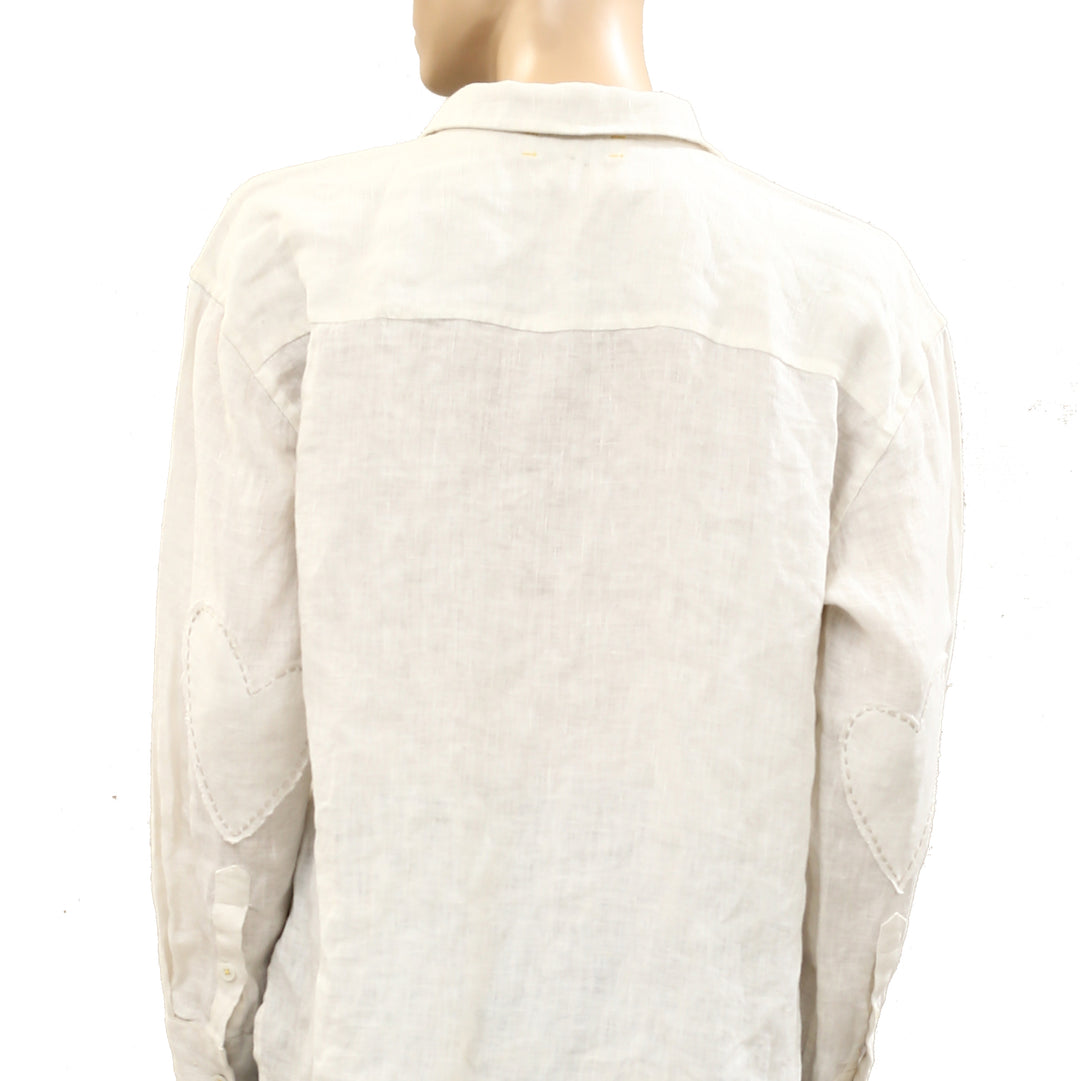 Kerri Rosenthal Linen Curved Hem Shirt Tunic Top