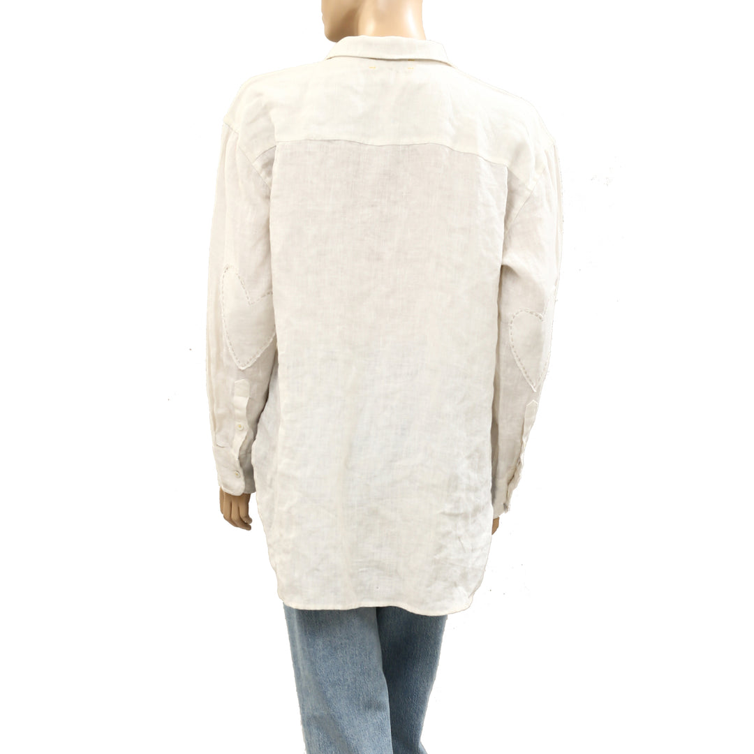 Kerri Rosenthal Linen Curved Hem Shirt Tunic Top