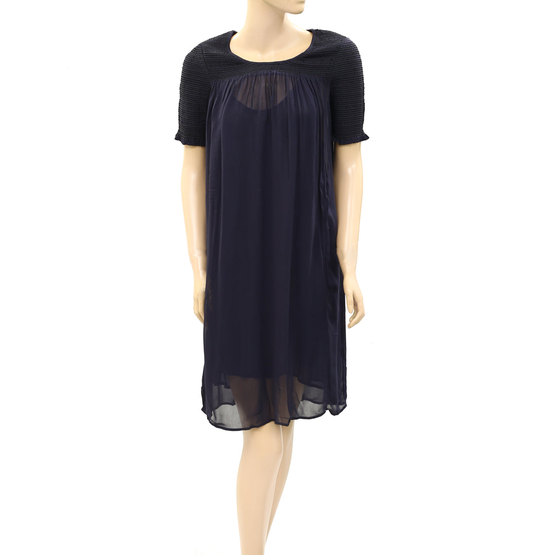 Antik Batik Anthropologie Smocked Navy Sheer Mini Dress – White Chocolate Couture