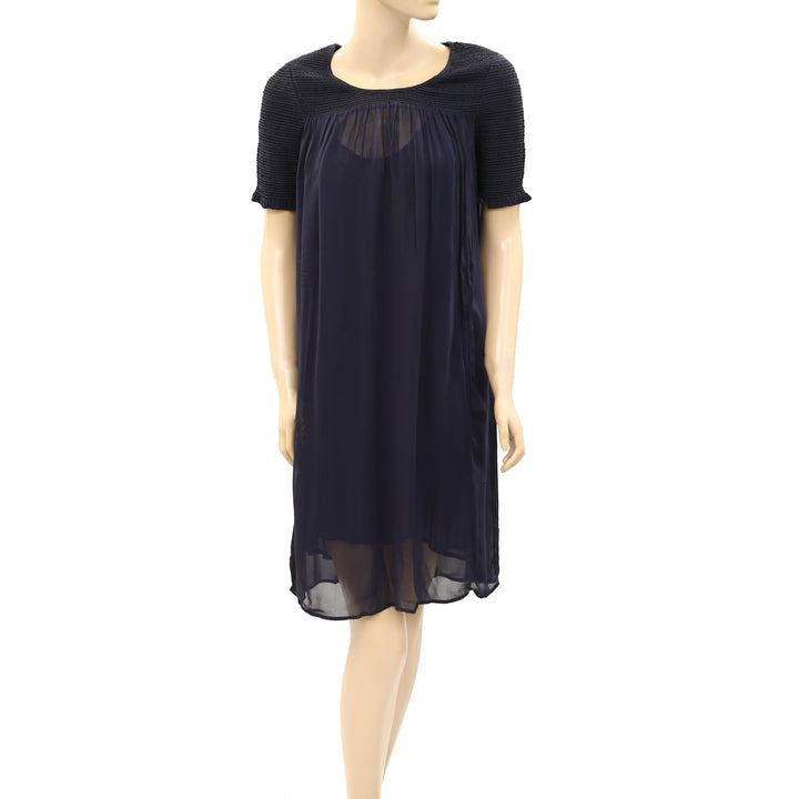 Antik Batik Anthropologie Smocked Navy Sheer Mini Dress