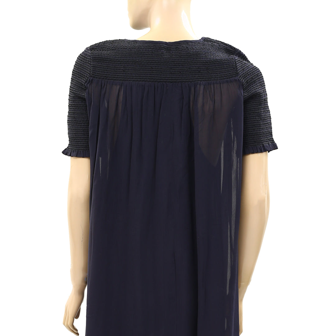 Antik Batik Anthropologie Smocked Navy Sheer Mini Dress