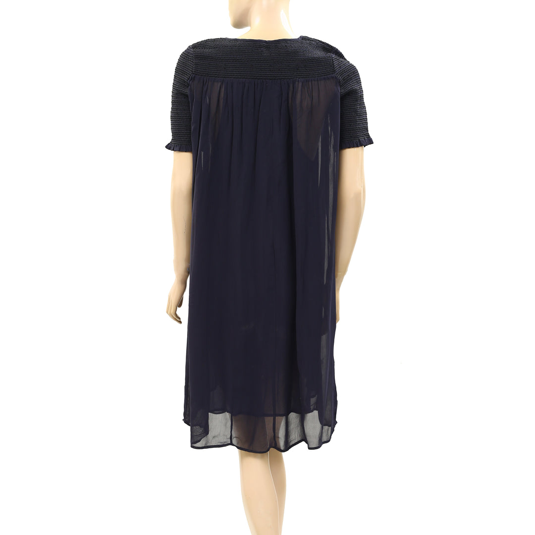 Antik Batik Anthropologie Smocked Navy Sheer Mini Dress