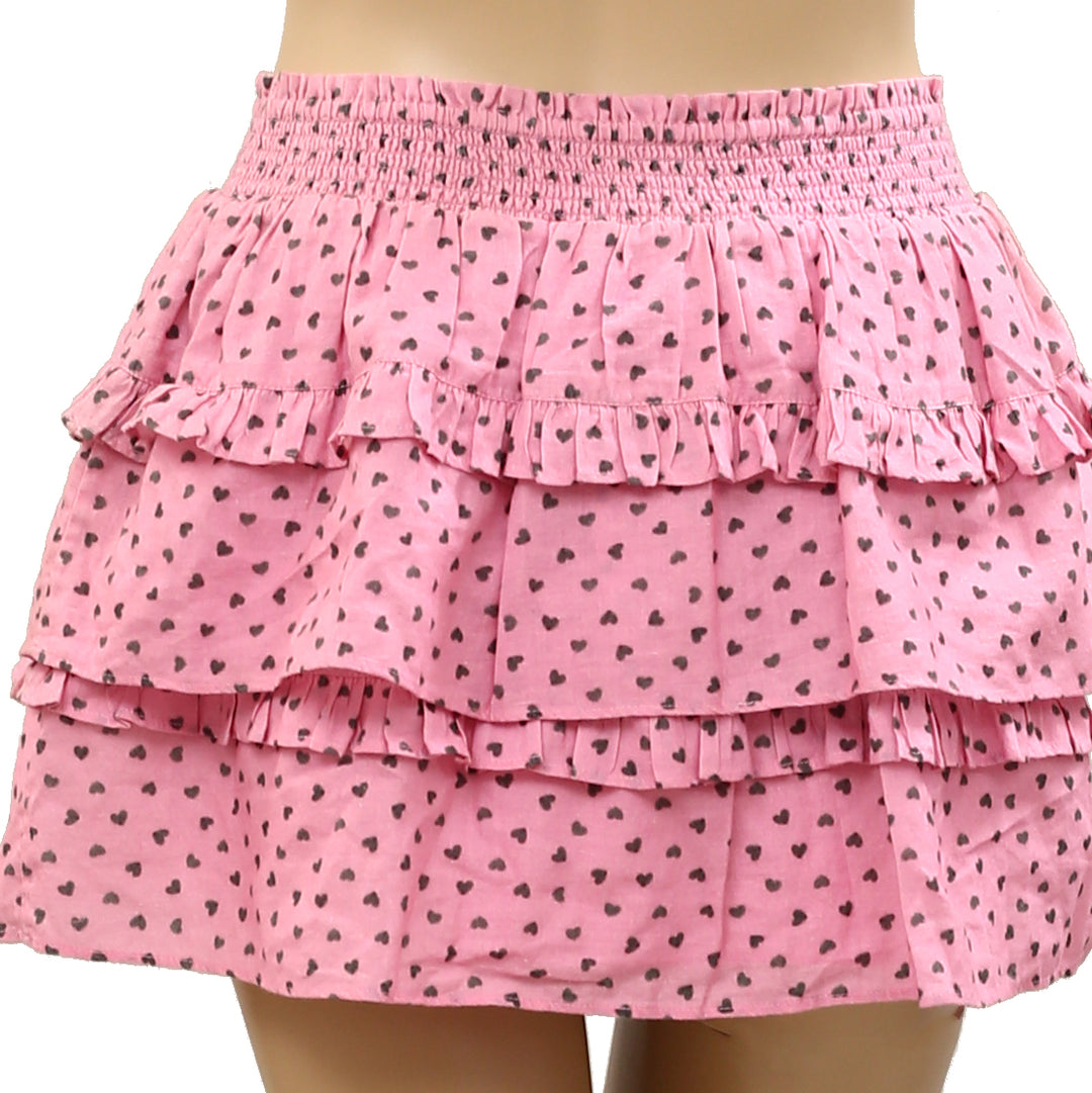 Loveshackfancy Ruffle Heart Print Mini Skirt