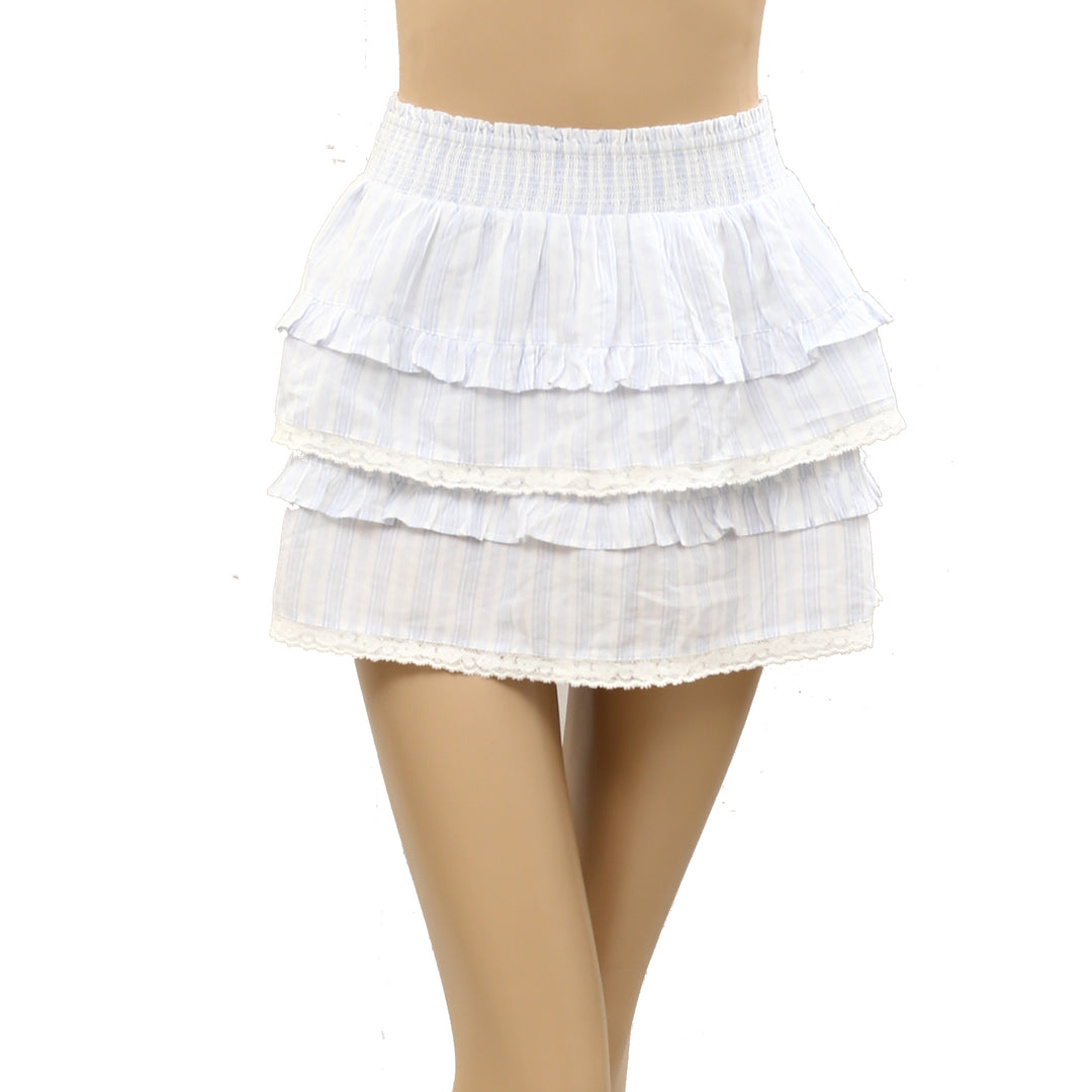 Loveshackfancy Ruffle Stripe Print Mini Skirt