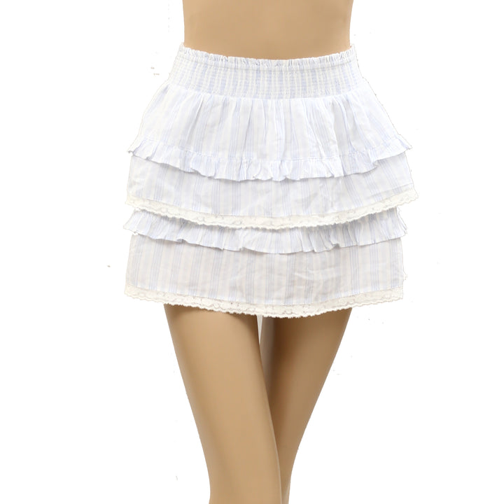 Loveshackfancy Ruffle Stripe Print Girl Mini Skirt