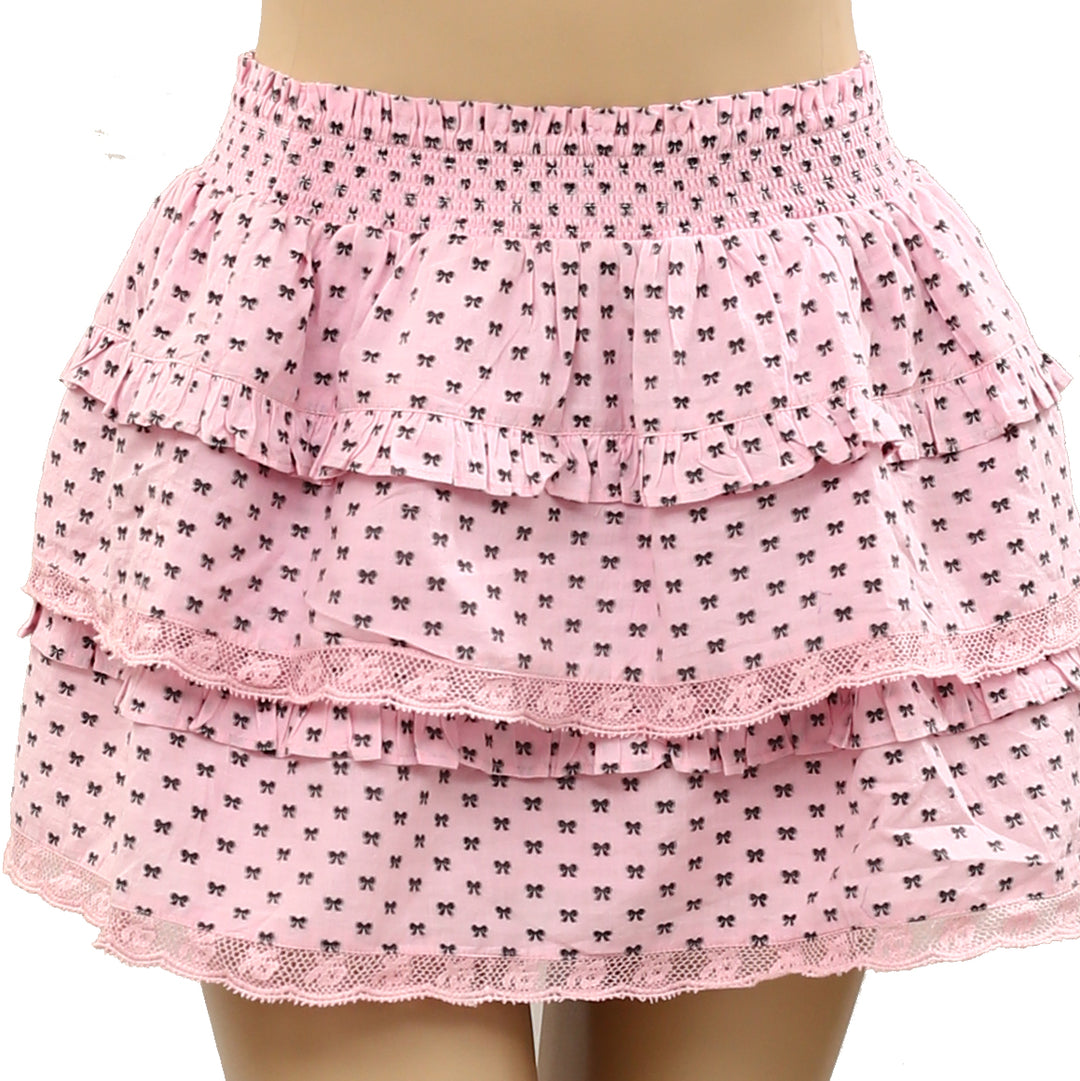 Loveshackfancy Ruffle Bow Print Girls Mini Skirt