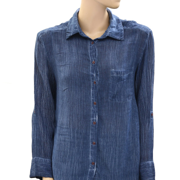 Alice + Olivia Donnie Piper Crinkled Blue Shirt Top