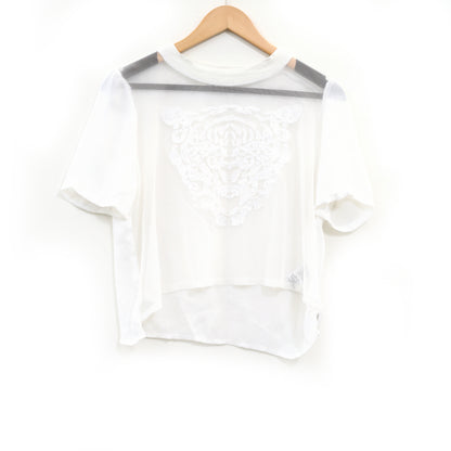 Silence+Noise Urban Outfitters Graphic Embroidered Mesh Blouse Top