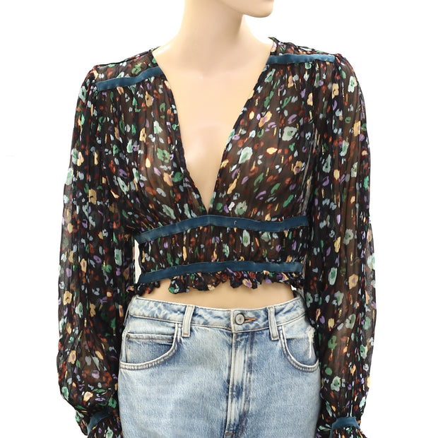 Anthropologie V-Neck Floral Printed Smocked Cropped Top