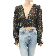 Anthropologie V-Neck Floral Printed Smocked Cropped Top