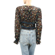 Anthropologie V-Neck Floral Printed Smocked Cropped Top