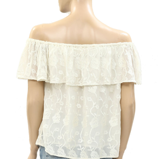 Anthropologie Floral Embroidered Off- The-Shoulder Blouse Top