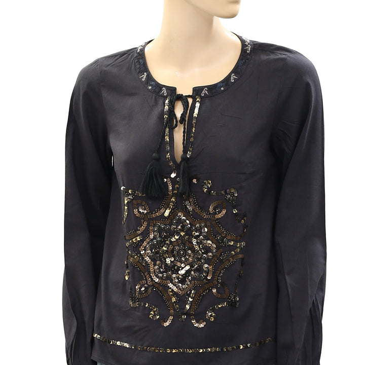 Odd Molly Embroidered Embellished Black Blouse Top