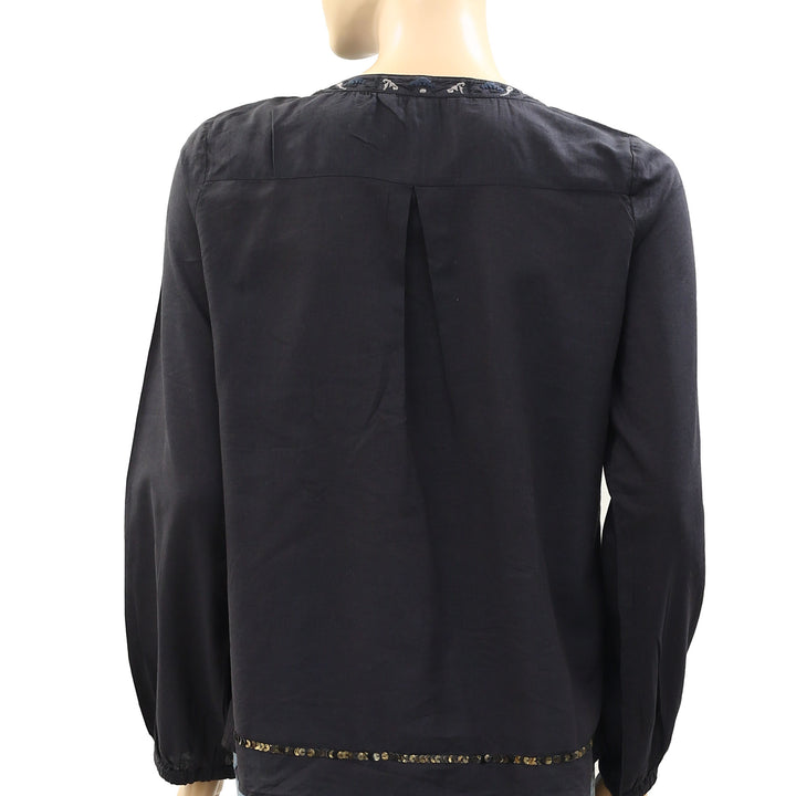 Odd Molly Embroidered Embellished Black Blouse Top