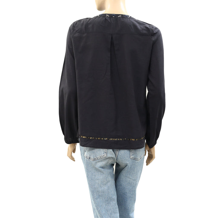 Odd Molly Embroidered Embellished Black Blouse Top