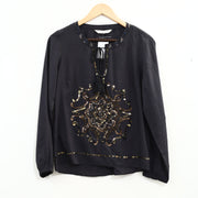 Odd Molly Embroidered Embellished Black Blouse Top