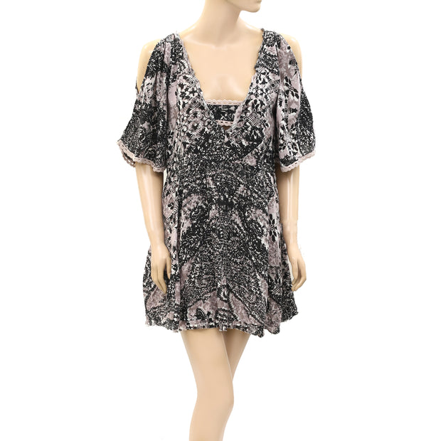 Free People Love Birds Printed Floral Lace Tunic Dress