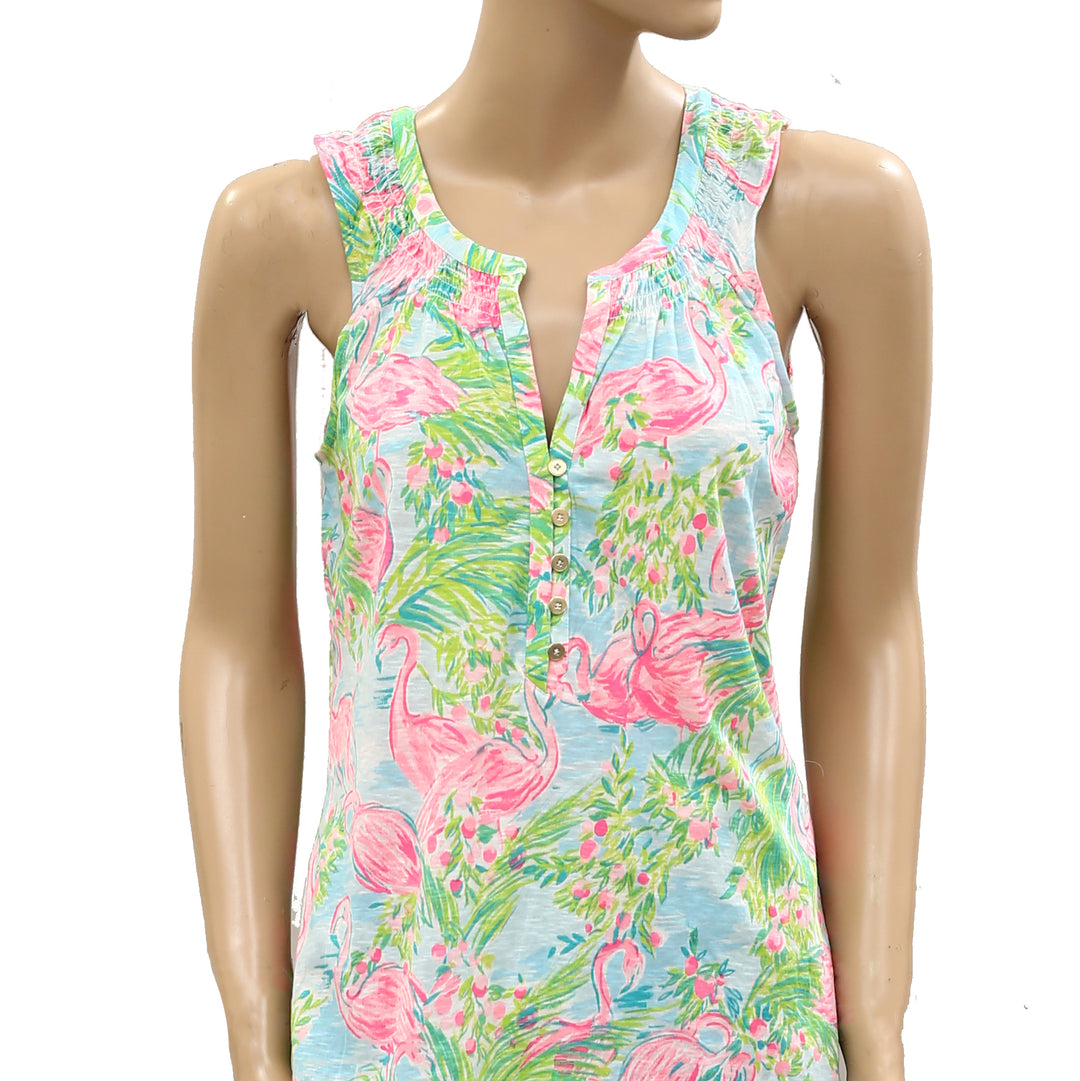 Lilly Pulitzer Essie Flamingo Florida Print Tank Blouse Top