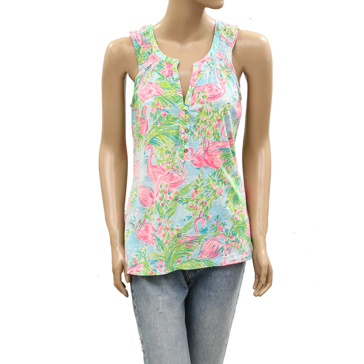 Lilly Pulitzer Essie Flamingo Florida Print Tank Blouse Top