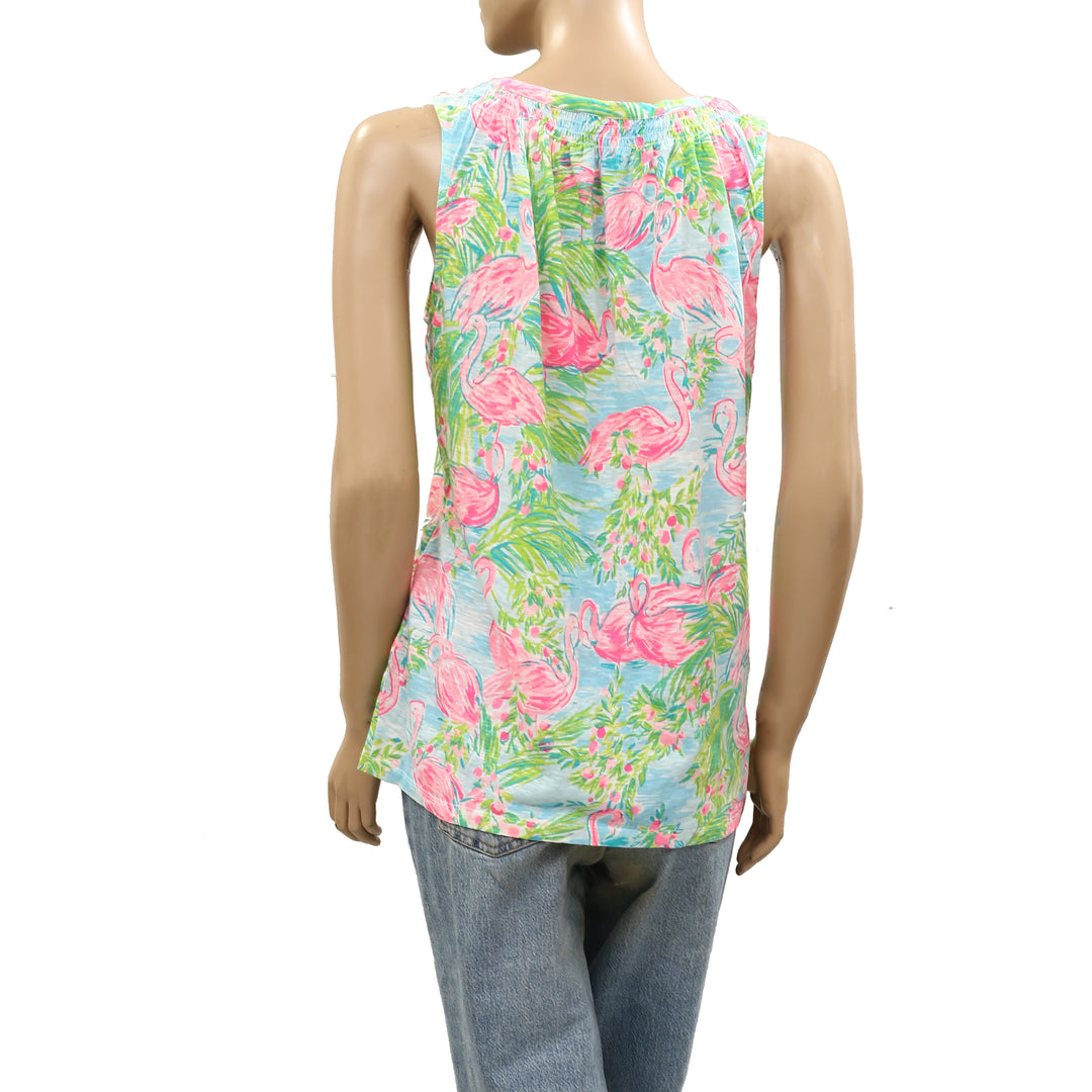 Lilly Pulitzer Essie Flamingo Florida Print Tank Blouse Top