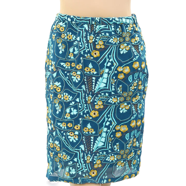 Anthropologie Floral Embroidered Skirt