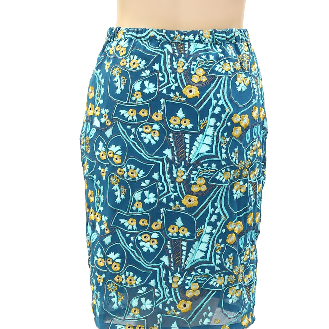 Anthropologie Floral Embroidered Skirt