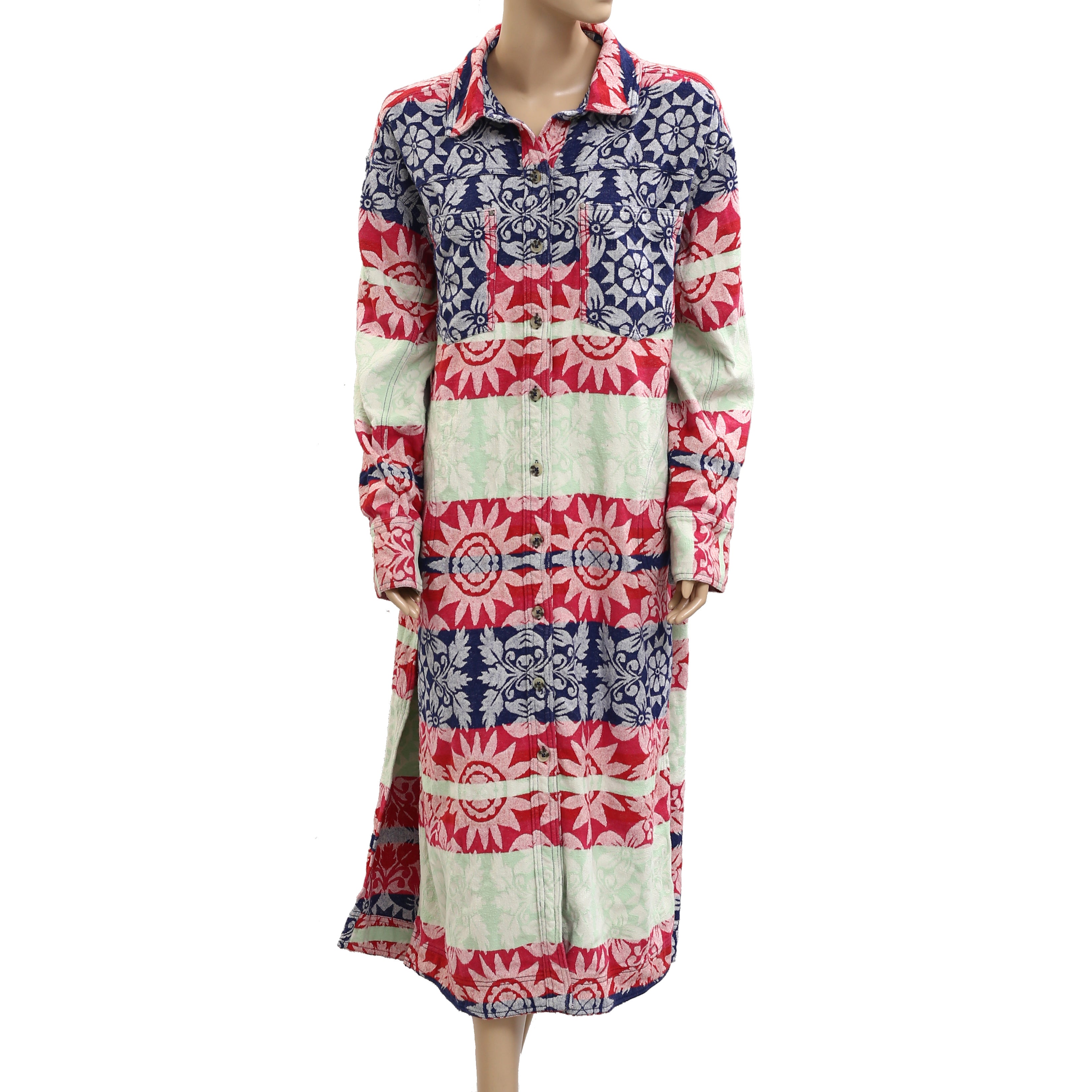 Free People We The Free Brick Lane Jacquard Maxi Shirt Jacket Top