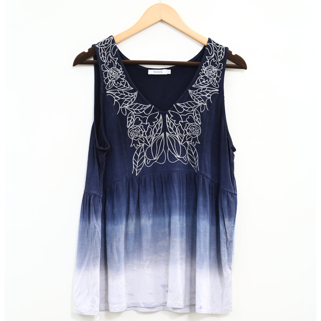 Ricki's Dip Dye Embroidered Peplum Tunic Top