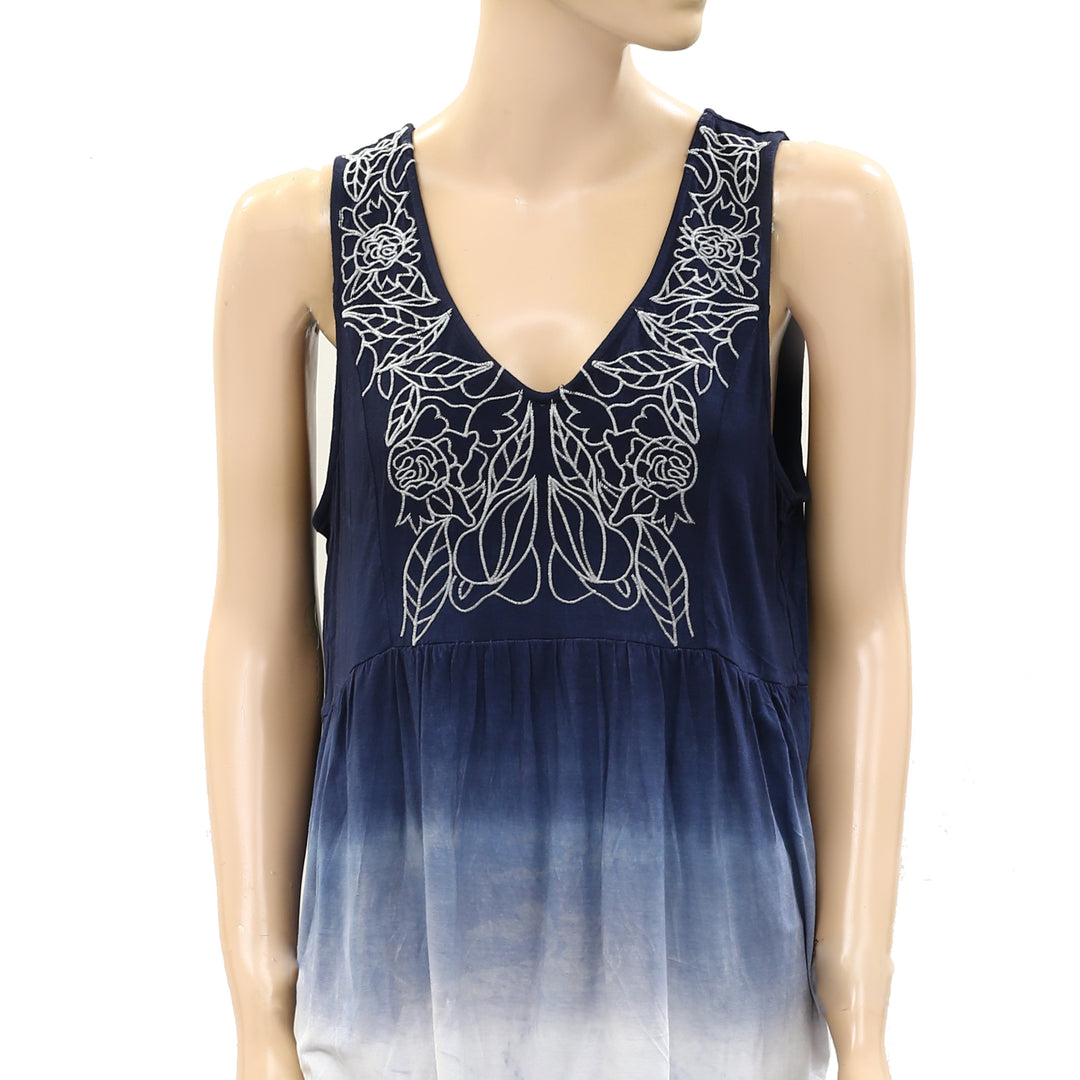 Ricki's Dip Dye Embroidered Peplum Tunic Top