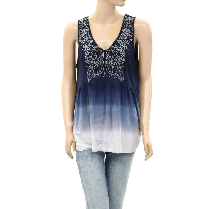 Ricki's Dip Dye Embroidered Peplum Tunic Top