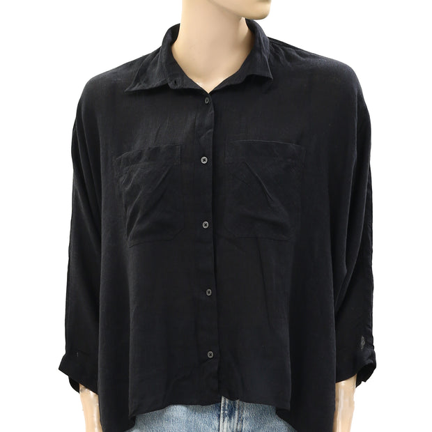 Denim & Supply Solid Black Shirt Tunic Top