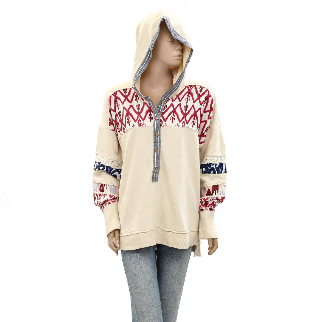 Anthropologie Pilcro Crafted Button-Front Pullover Hoodie Top