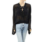 Free People Sequin Embellished Studded Blouse Top