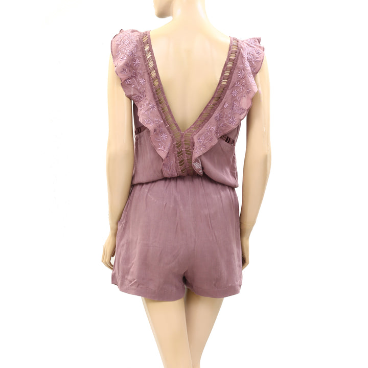 Drolatic Anthropologie Floral Embroidered Purple Romper Dress