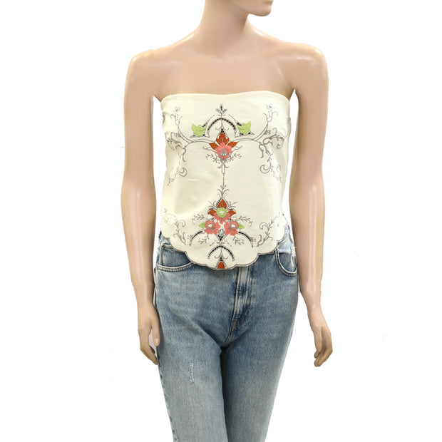 By Anthropologie Embroidered Cutwork Hanky-Hem Tube Blouse Top