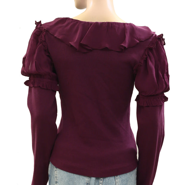 By Anthropologie Long-Sleeve Ruffle Blouse Top