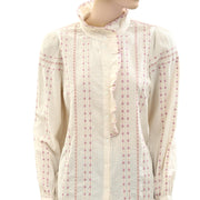 Sezane Chlo Buttondown Shirt Embroidered Ruffle Blouse Top