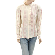 Sezane Chlo Buttondown Shirt Embroidered Ruffle Blouse Top