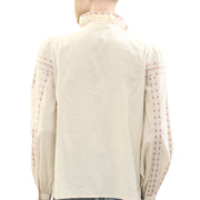 Sezane Chlo Buttondown Shirt Embroidered Ruffle Blouse Top