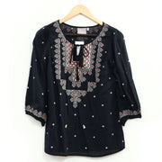 Vanessa Virginia Anthropologie Embroidered Stitched Medallions Top