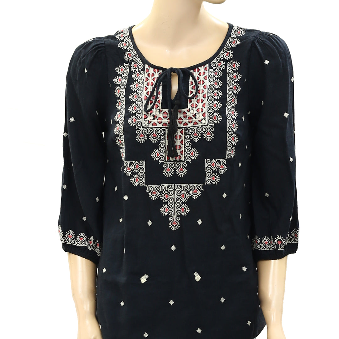 Vanessa Virginia Anthropologie Embroidered Stitched Medallions Top