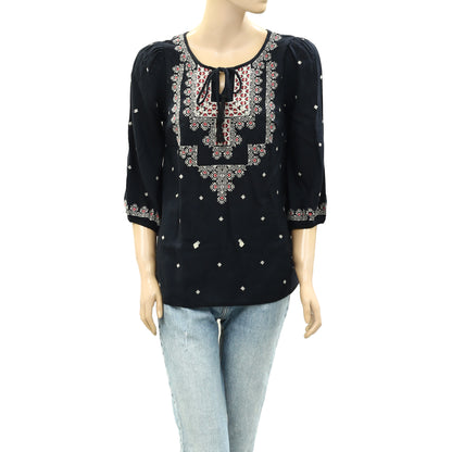 Vanessa Virginia Anthropologie Embroidered Stitched Medallions Top