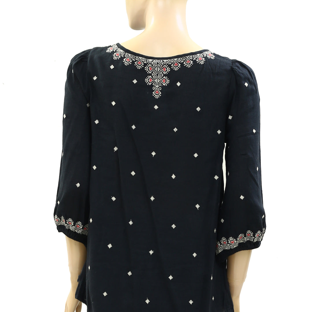 Vanessa Virginia Anthropologie Embroidered Stitched Medallions Top