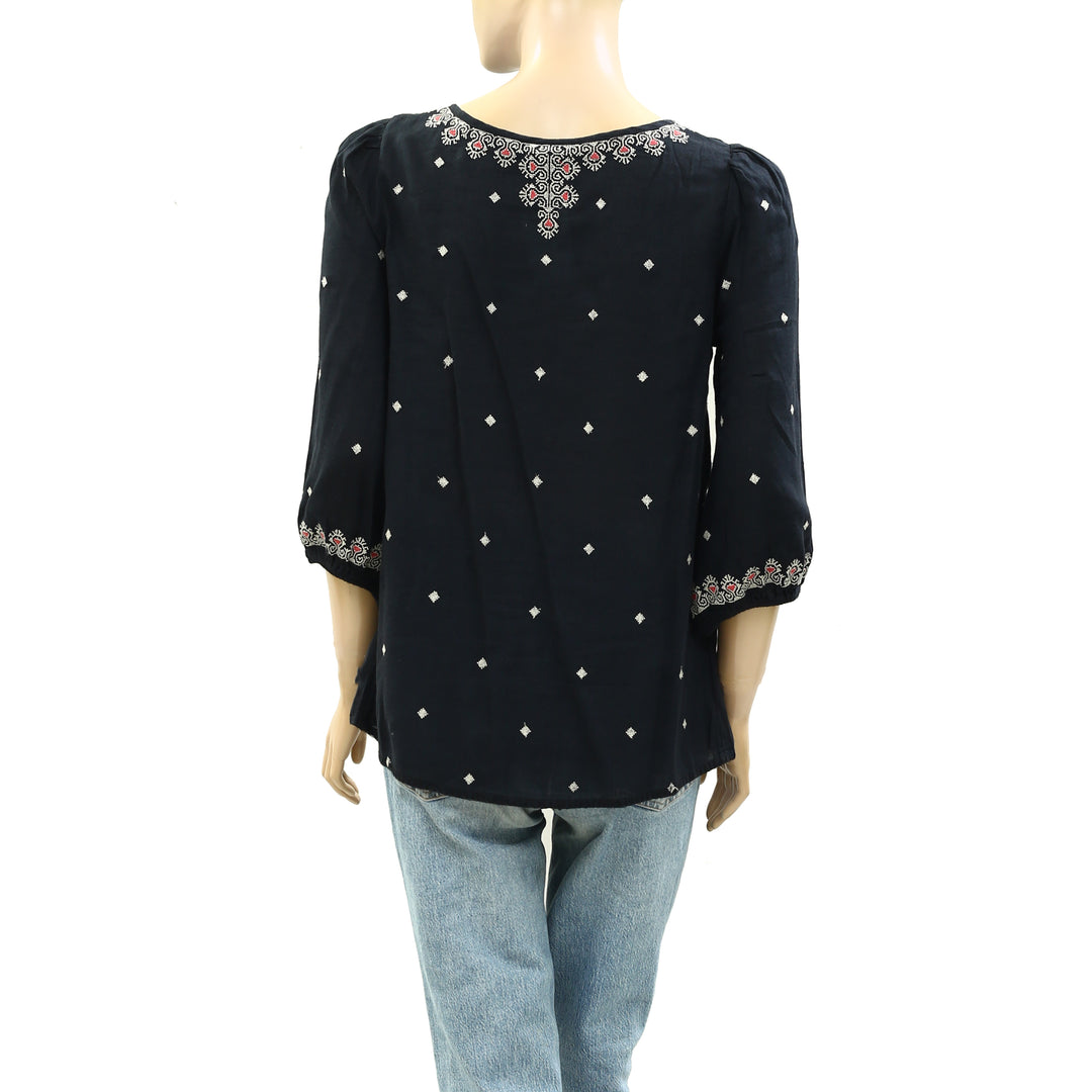 Vanessa Virginia Anthropologie Embroidered Stitched Medallions Top