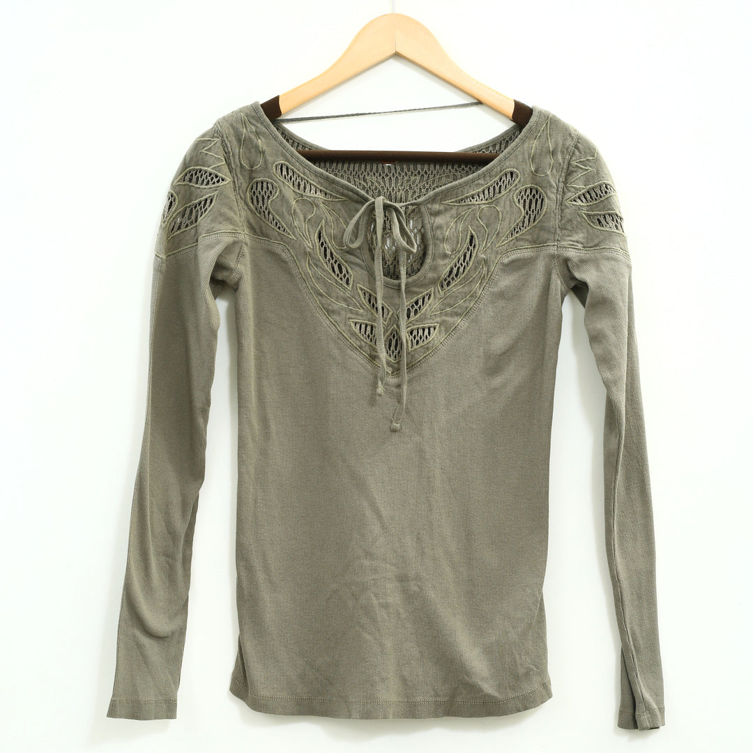 Free People With Love Lace Embroidered Blouse Top