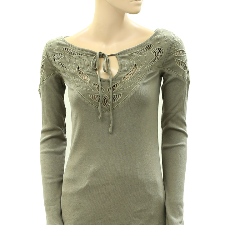 Free People With Love Lace Embroidered Blouse Top