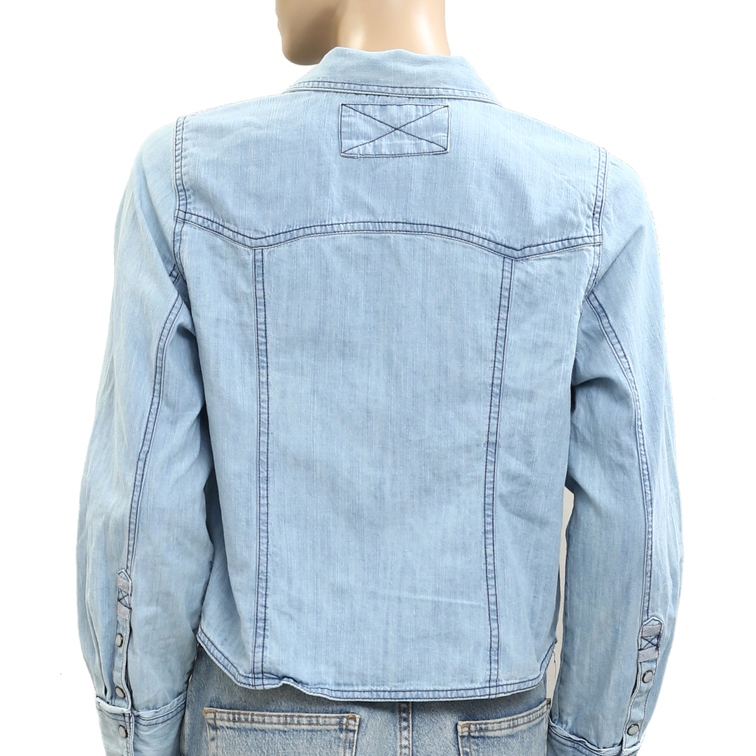 Free People We The Free Shrunken Denim Indigo Blouse Top