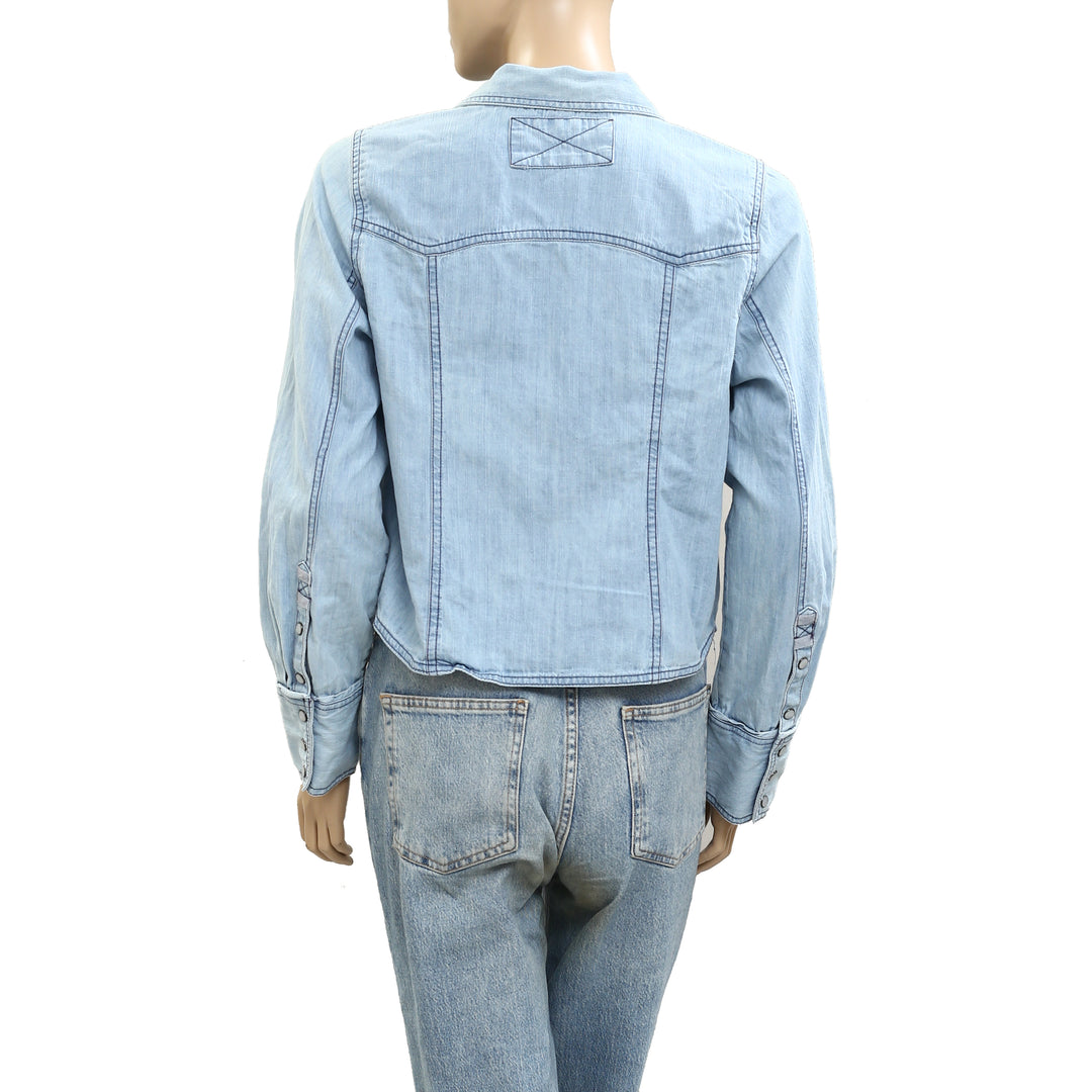 Free People We The Free Shrunken Denim Indigo Blouse Top