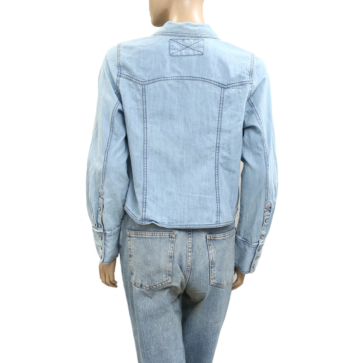Free People We The Free Shrunken Denim Indigo Blouse Top