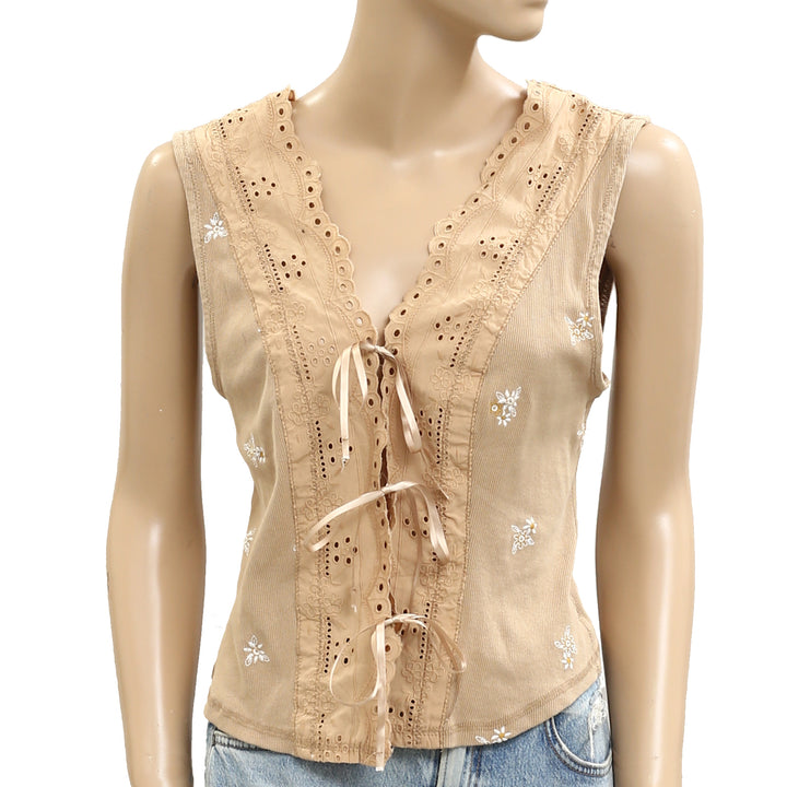 Free People Gesibelle Embroidered Blouse Top